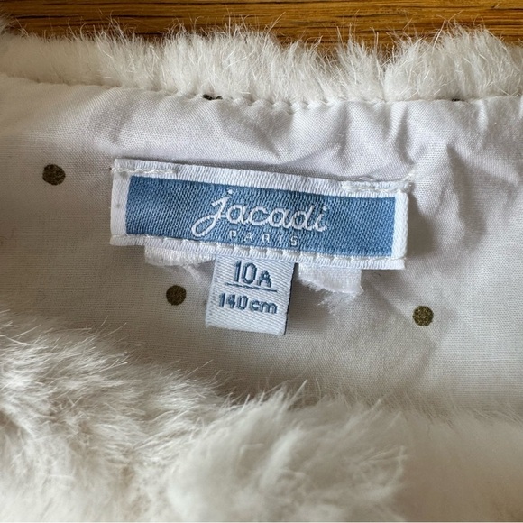 Jacadi Kids Girls Size 10 Faux Fur White Sleeveless Jacket Shrug Snap Closure - Picture 4 of 7